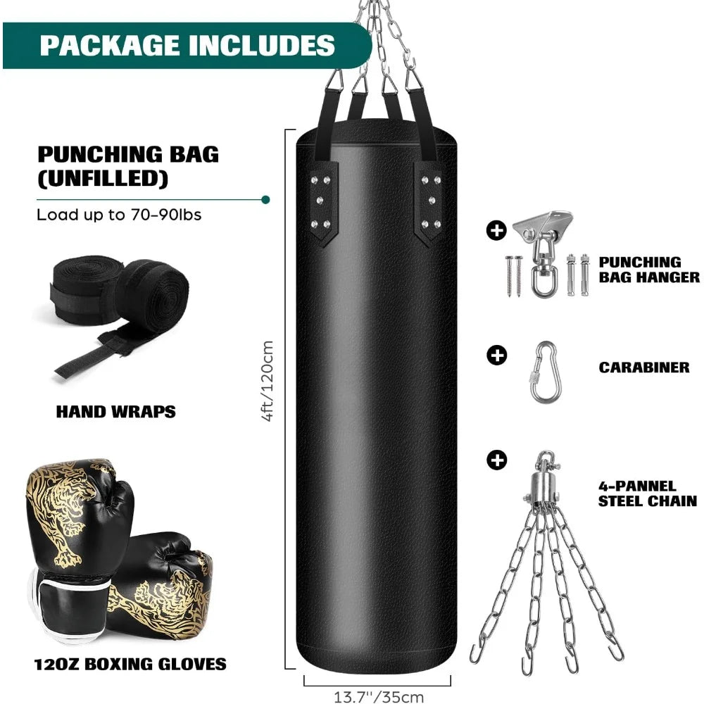 Punching Bag Set,12OZ Punching Gloves, Hand Wraps/Hanging Chains Included